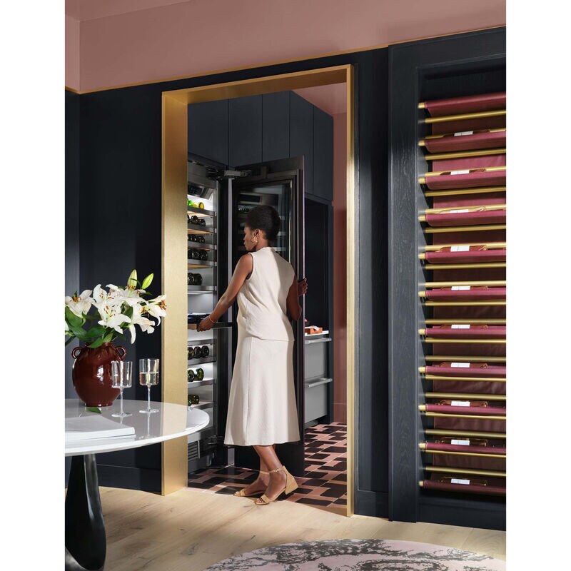 Signature Kitchen Suite Instaview 24 in. Built-in Smart Wine Cooler with Metal & Wood Racks, Multi-Temperature Zones & 113 Bottle Capacity - Custom Panel Ready, , hires