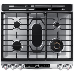 Samsung 30 in. 6.0 cu. ft. Smart Air Fry Convection Double Oven Slide-In Gas Range with 5 Sealed Burners & Griddle - Stainless Steel, Stainless Steel, hires