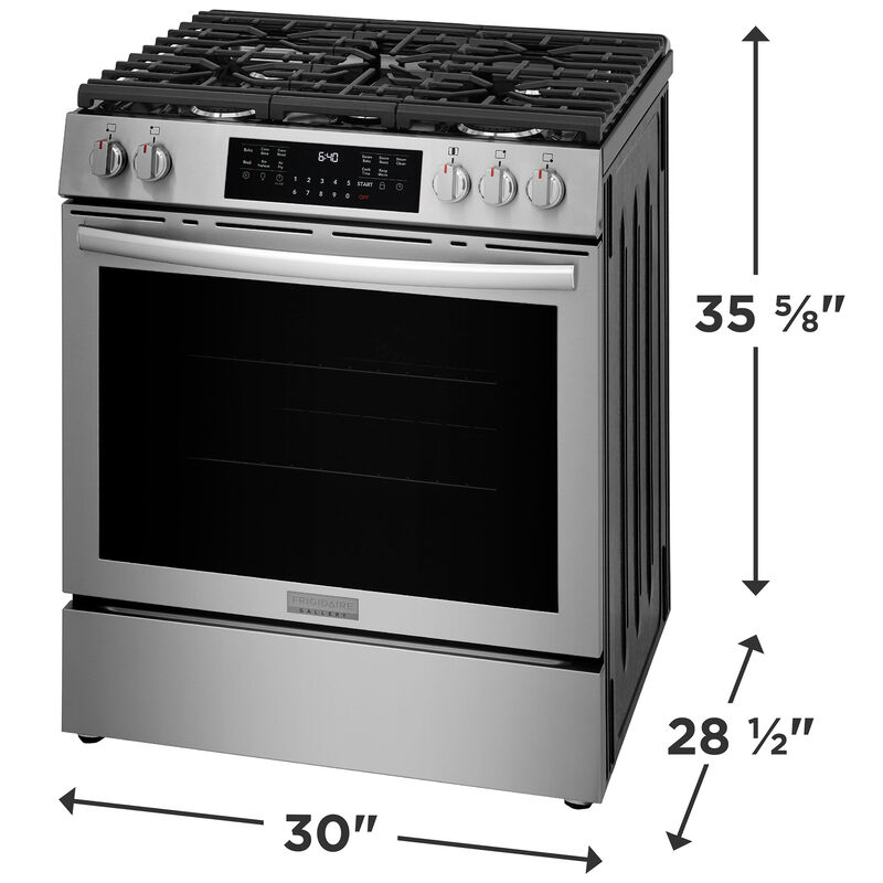 Frigidaire Gallery 30 in. 5.1 cu. ft. Air-Fry True European Convection Steam Gas Range with 5 Sealed Burners - Stainless Steel, , hires
