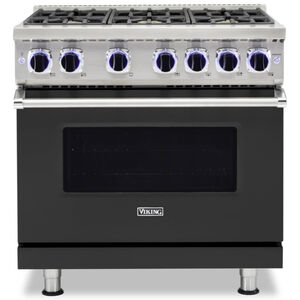 Viking 7 Series 36 in. 5.1 cu. ft. Convection Oven Freestanding Gas Range with 6 Sealed Burners - Cast Black, , hires