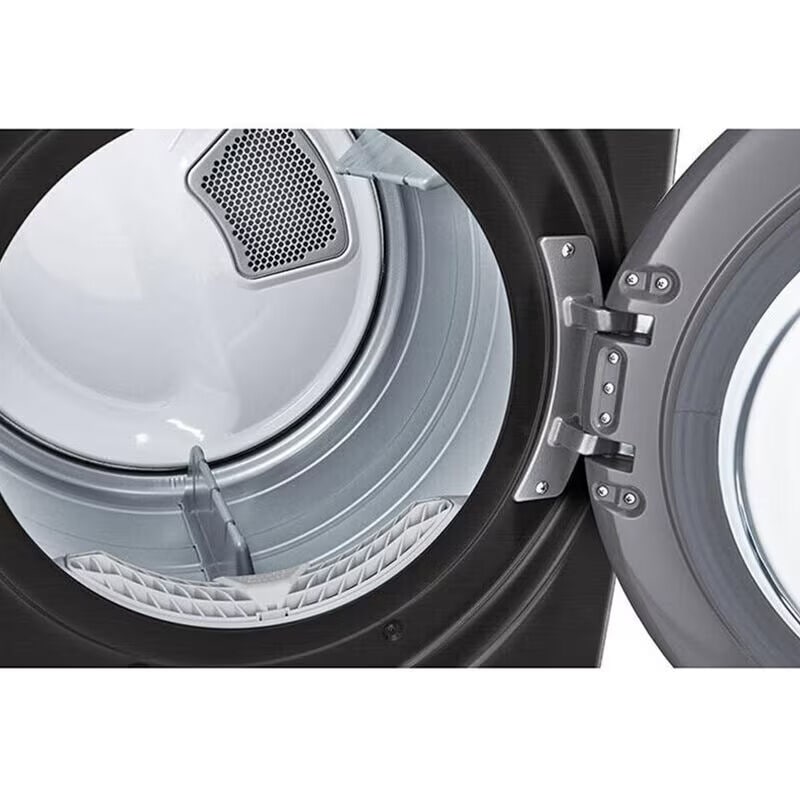 LG 27 in. 7.4 cu. ft. Smart Stackable Round-Door Gas Dryer with Tempered Glass, Built-In Intelligence, Sensor Dry, Turbo Steam, Sanitize & Steam Cycle - Black Steel, Black Steel, hires