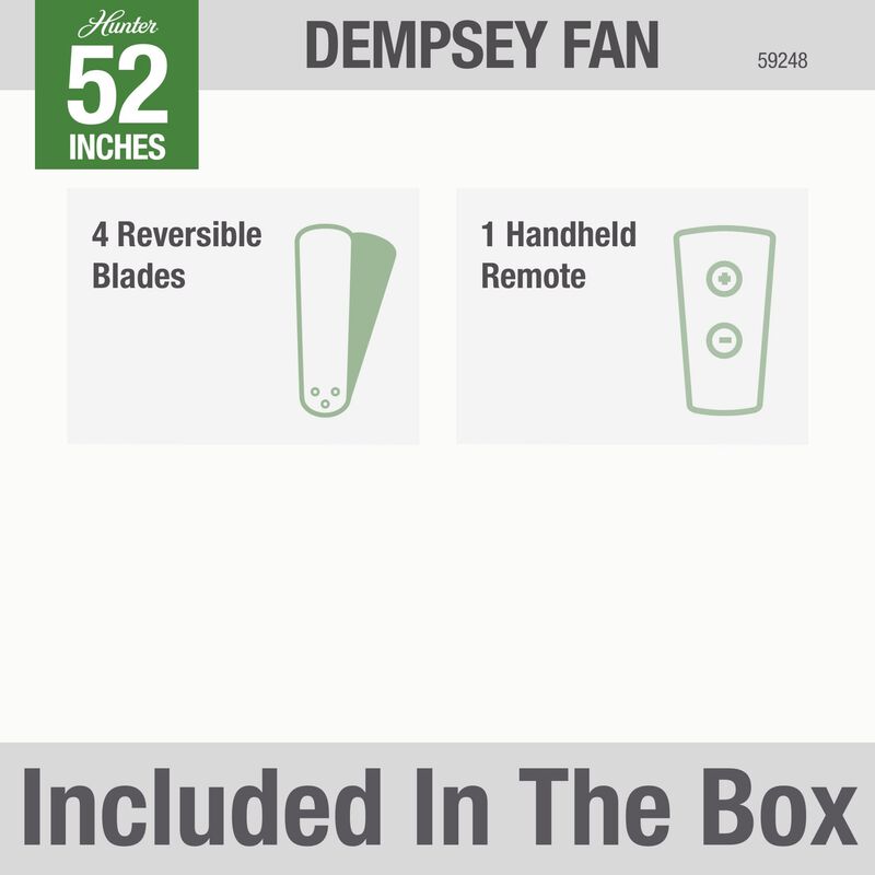 Hunter 52 inch Dempsey Low Profile Ceiling Fan and Handheld Remote - Fresh White, White, hires