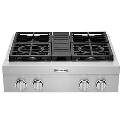 KitchenAid 30 in. 4-Burner Natural Gas Rangetop with Simmer - Stainless Steel | KCGC500JSS