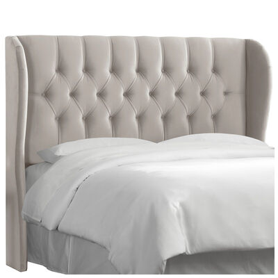 Skyline Furniture Tufted Wingback Velvet Fabric Queen Size Upholstered Headboard - Light Grey | 412QVLVLGHGR