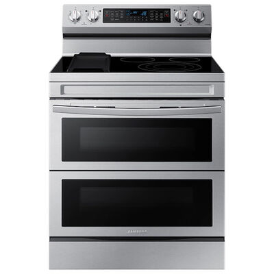 Samsung 30 in. 6.3 cu. ft. Smart Air Fry Convection Double Oven Freestanding Electric Range with 5 Radiant Burners & Griddle - Stainless Steel | NE63A6751SS