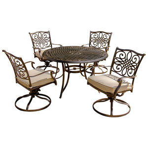 Hanover Traditions 5-Piece 48" Round Cast Top Dining Set with Swivel Rocker Chairs - Tan, , hires