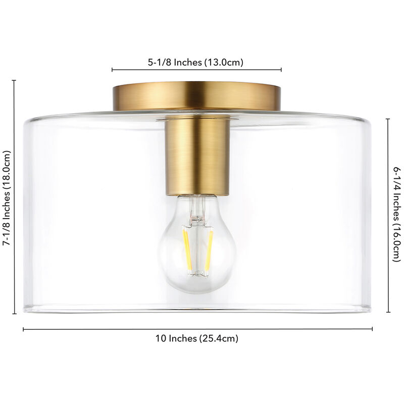 Hudson & Canal Henri 10 in. Flush Mount Ceiling Light with Glass Shade - Brass, , hires