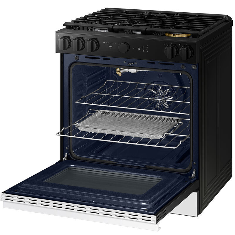 Samsung Bespoke 30 in. 6 cu. ft. Smart Air Fry True European Convection Slide-In Gas Range with 5 Sealed Burners & Griddle - White Glass, White Glass, hires
