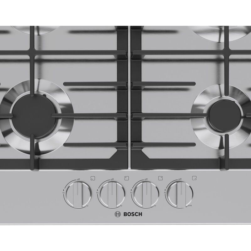Bosch 300 Series 24 in. 4-Burner Natural Gas Cooktop with FlameSafe Thermocouple Sensor & Simmer Burner - Stainless Steel, , hires