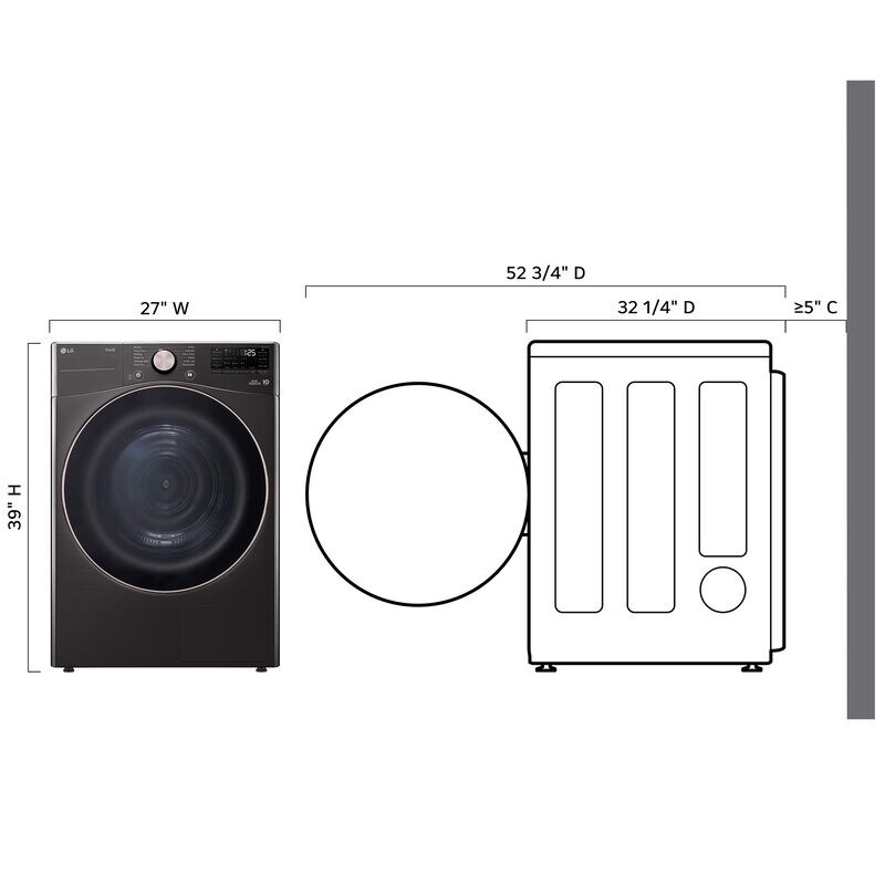 LG 27 in. 7.8 cu. ft. Smart Stackable Ventless Electric Dryer with Dual Inverter Heat Pump & AI Sensor Dry - Black Steel, , hires