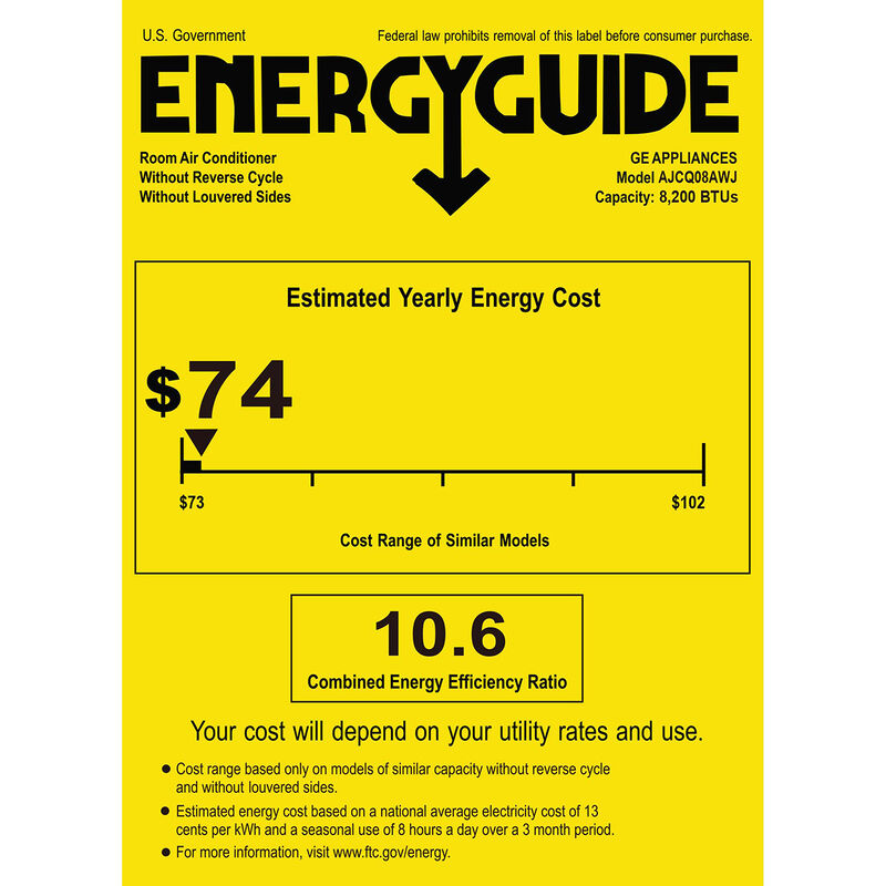 GE 8,300 BTU Smart Through-the-Wall Air Conditioner with 3 Fan Speeds, Sleep Mode & Remote Control - White, , hires