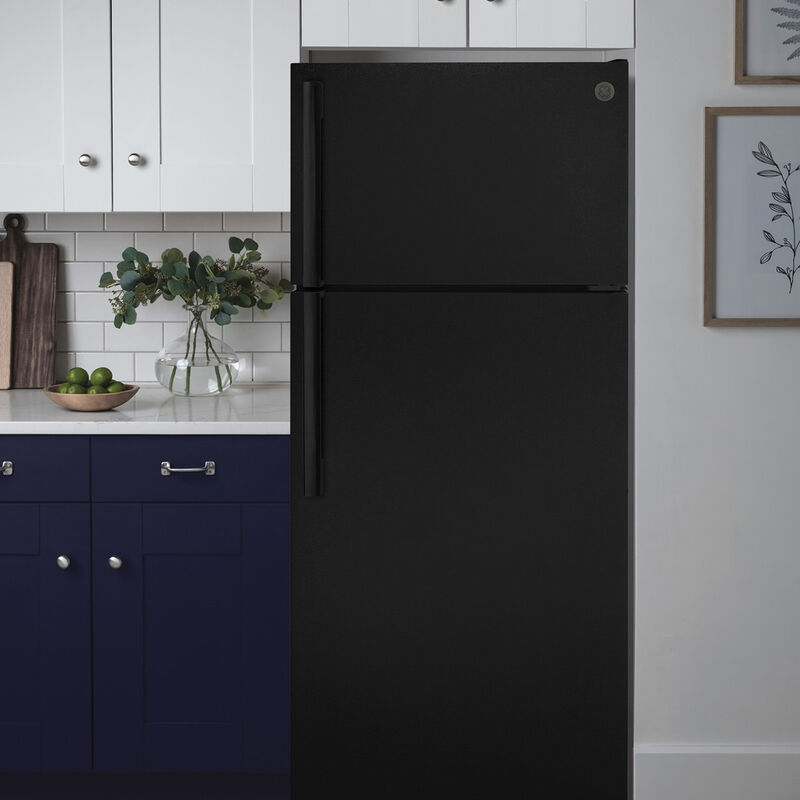 GE 28 in. 16.6 cu. ft. Top Freezer Refrigerator - Black, Black, hires