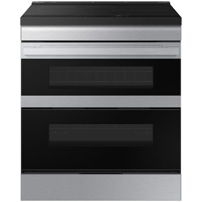 Samsung Bespoke 30 in. 6.1 cu. ft. Smart Air Fry True European Convection Double Oven Slide-In Electric Range with 4 Induction Burners - Stainless Steel | NSI6DG9550SR