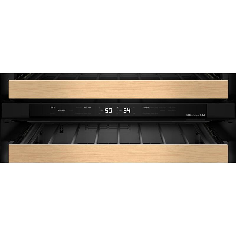 KitchenAid 24 in. Undercounter Left Hinged Wine Cooler with Wood Racks, Dual Temperature Zone(s) & 46-Bottle Capacity - Stainless Steel with Printshield Finish, , hires