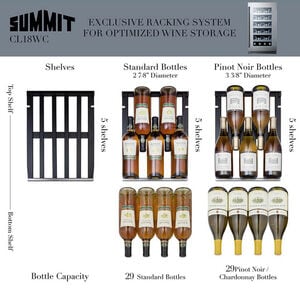 Summit Classic Collection 18 in. Undercounter Wine Cooler with Wood Racks, Single Temperature Zone & 29 Bottle Capacity - Stainless Steel, , hires