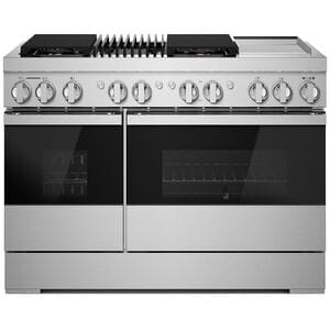 JennAir Noir Series 48 in. 6.3 cu. ft. Smart True European Convection Double Oven Dual Fuel Range with 4 Sealed Burners, Grill & Griddle - Stainless Steel, , hires