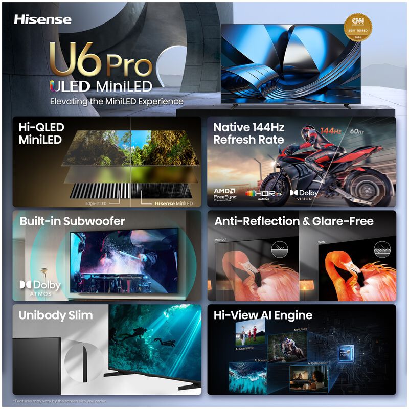 Hisense - 85" Class U6 Pro Series ULED Mini-LED 4K UHD Smart Fire TV, , hires