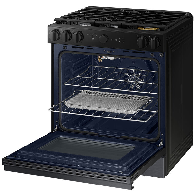 Samsung Bespoke 30 in. 6 cu. ft. Smart Air Fry True European Convection Slide-In Gas Range with 5 Sealed Burners & Griddle - Matte Black Steel, Matte Black Steel, hires