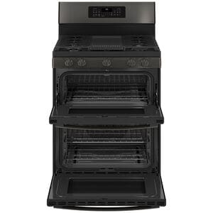 GE Profile 30 in. 6.8 cu. ft. Smart Air Fry True European Convection Double Oven Gas Range with 5 Sealed Burners, Grill & Griddle - Black Stainless, Black Stainless, hires