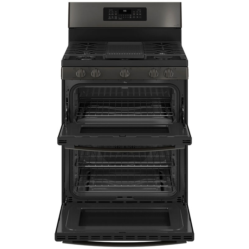 GE Profile 30 in. 6.8 cu. ft. Smart Air Fry True European Convection Double Oven Gas Range with 5 Sealed Burners, Grill & Griddle - Black Stainless, Black Stainless, hires