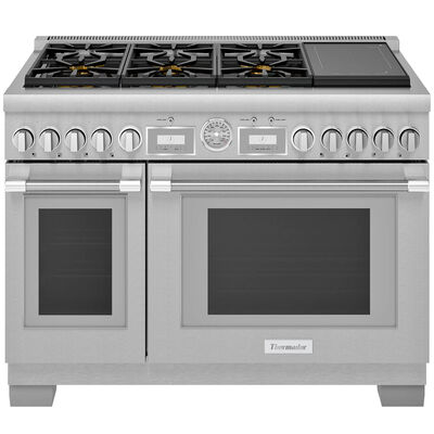 Thermador Pro Grand Professional Series 48 in. 5.7 cu. ft. Smart Convection Double Oven Freestanding Dual Fuel Range with 6 Sealed Burners & 2 Induction Zones - Stainless Steel | PRD486WIGU