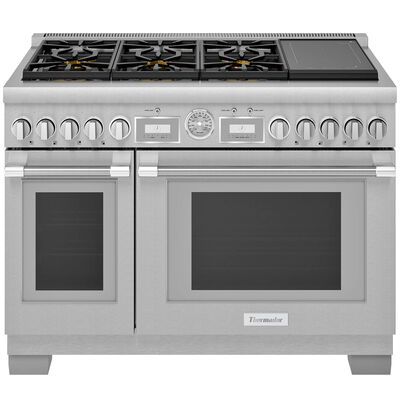 Thermador Pro Grand Professional Series 48 in. 8.2 cu. ft. Smart True European Convection Double Oven Dual Fuel Range with 6 Sealed Burners - Stainless Steel | PRD486WIGU