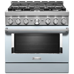 KitchenAid 36 in. 5.1 cu. ft. Smart Convection Oven Freestanding Gas Range with 6 Sealed Burners - Misty Blue, , hires