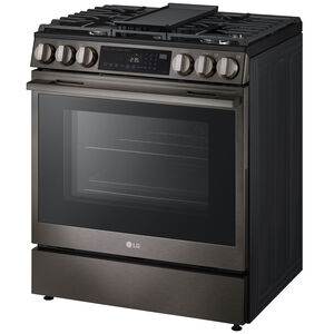 LG 30 in. 6.3 cu. ft. Smart Air-Fry True European Convection Slide-In Gas Range with 5 Sealed Burners & Griddle - Black Stainless Steel, , hires