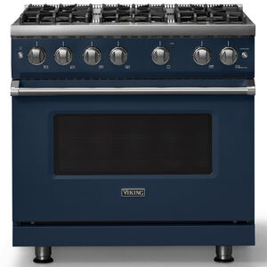 Viking 5 Series 36 in. 5.1 cu. ft. Standard Convection Gas Range with 6 Sealed Burners - Slate Blue - Natural Gas, Polished Chrome Trim Option, , hires