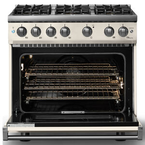 Viking 5 Series 36 in. 5.1 cu. ft. Standard Convection Gas Range with 6 Sealed Burners - Pure White - Natural Gas, Polished Chrome Trim Option, , hires