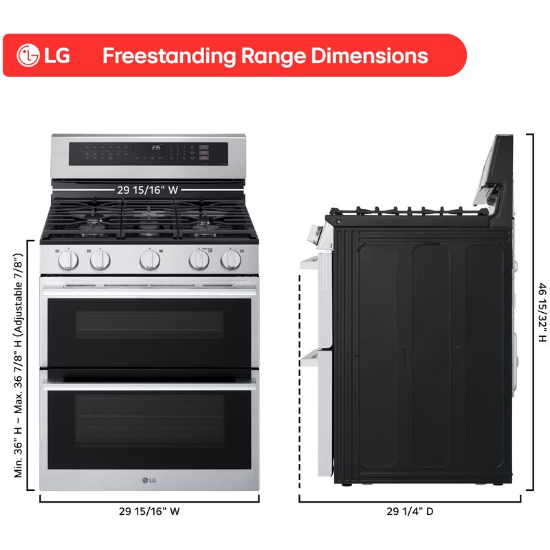 LG 30 in. 6.9 cu. ft. Smart Air-Fry True European Convection Double Oven Slide-In Gas Range with 5 Sealed Burners - Stainless Steel, , hires