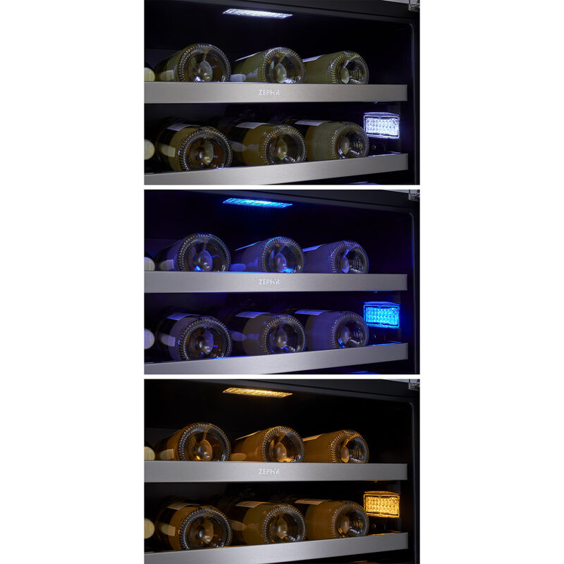 Zephyr Presrv Series 24 in. Undercounter Wine Cooler with Wood Racks, Dual Temperature Zones & 45 Bottle Capacity - Stainless Steel, , hires