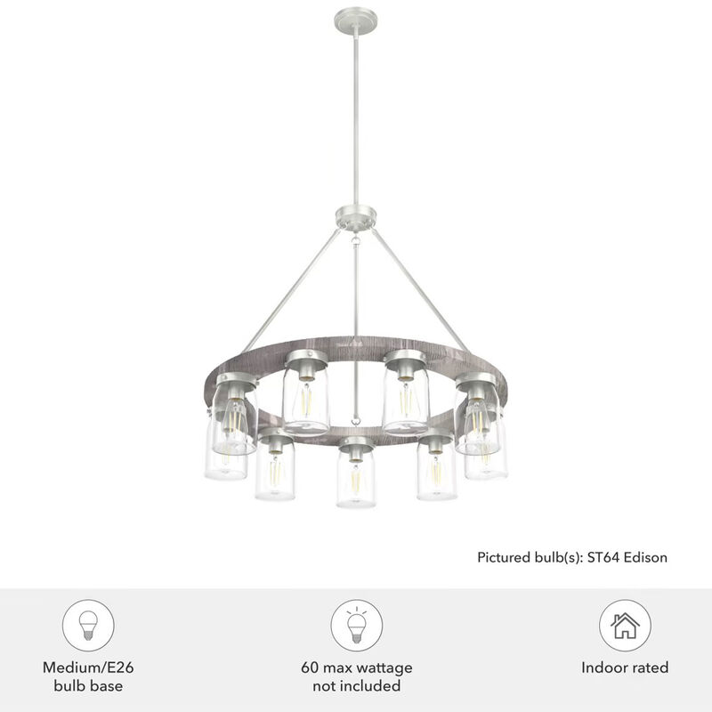 Hunter Devon Park 31 in. 9-Light Chandelier with Clear Glass - Brushed Nickel, , hires