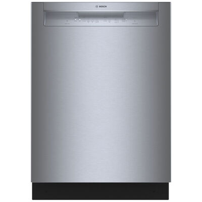 Bosch 100 Series 24 in. Smart Built-In Dishwasher with Front Control, 50 dBA Sound Level, 14 Place Settings, 8 Wash Cycles & Sanitize Cycle - Stainless Steel | SHE3AEM5N