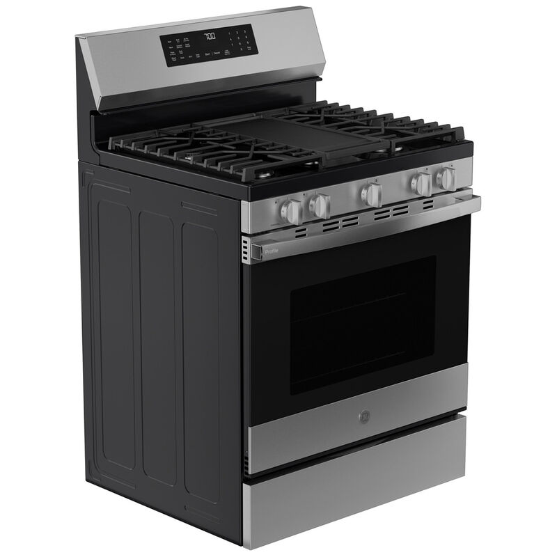 GE Profile 30 in. 5.3 cu. ft. Smart Air-Fry Standard Convection Gas Range with 5 Sealed Burners, Reversible Grill & Griddle - Fingerprint Resistant Stainless Steel, , hires