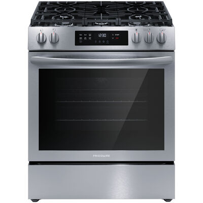 Frigidaire 30 in. 5.1 cu. ft. Convection Oven Slide-In Gas Range with 5 Sealed Burners - Stainless Steel | FCFG3083AS