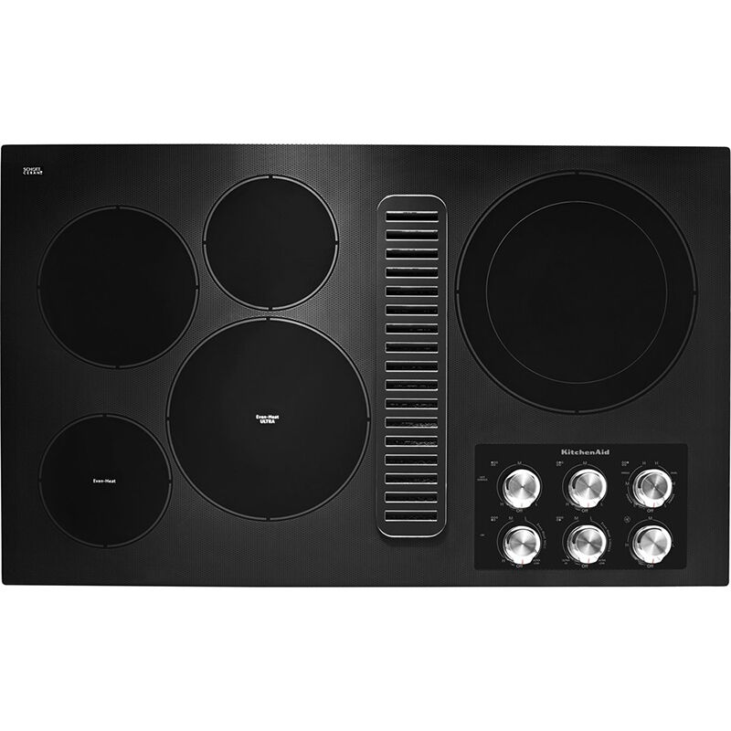 KitchenAid 36 in. 5-Burner Electric Cooktop with Downdraft, Simmer Burner & Power Burner - Black, , hires