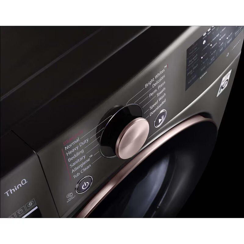 LG 27 in. 4.5 cu. ft. Smart Stackable Front Load Washer with Sanitize & Steam Wash Cycle - Black Steel, Black Steel, hires