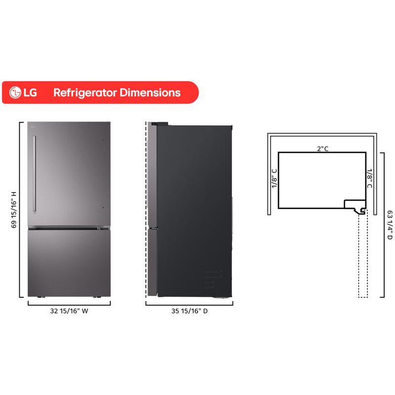 LG 33 in. 25.5 cu. ft. Smart Bottom Freezer Refrigerator with Ice Maker - Black Stainless Steel, , hires