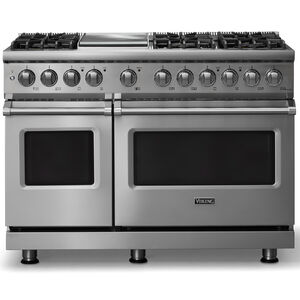 Viking 5 Series 48 in. 7.3 cu. ft. True European Convection Double Oven Dual Fuel Range with 6 Sealed Burners & Griddle - Stainless Steel, , hires