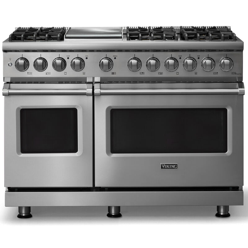 Viking 5 Series 48 in. 7.3 cu. ft. True European Convection Double Oven Dual Fuel Range with 6 Sealed Burners & Griddle - Stainless Steel, , hires
