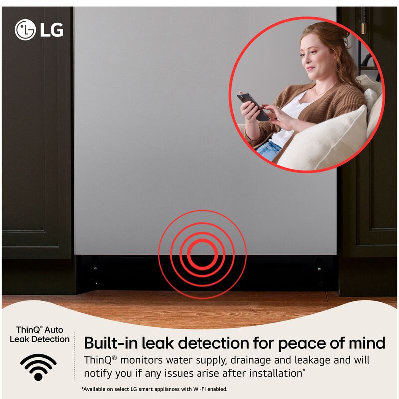 LG 24 in. Top Control Flush-Mount Smart Dishwasher with 44 dBA Sound Level, 3rd-Rack, AutoVent Dry, Dynamic Heat Dry & Pocket Handle - PrintProof Stainless Steel, , hires