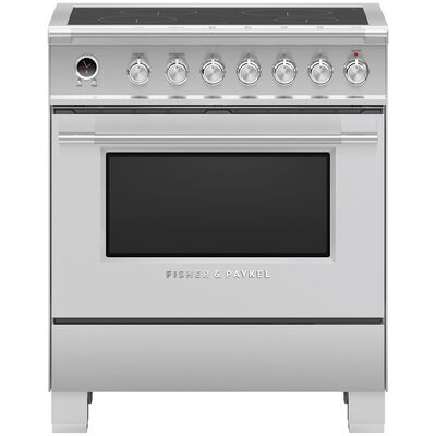 Fisher & Paykel Series 9 Classic 30 in. 3.6 cu. ft. Smart Convection Oven Freestanding Electric Range with 4 Induction Zones - Stainless Steel | OR30SCI6X1