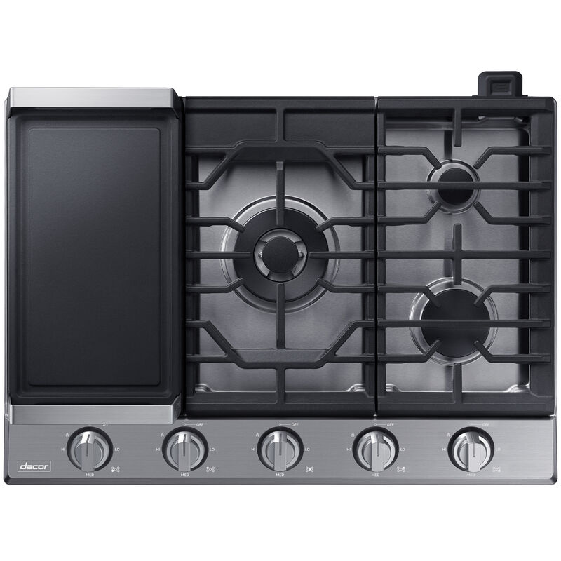 Dacor Transitional 30 in. 5-Burner Smart Natural Gas Cooktop with Griddle, Simmer Burner & Power Burner - Silver Stainless, , hires