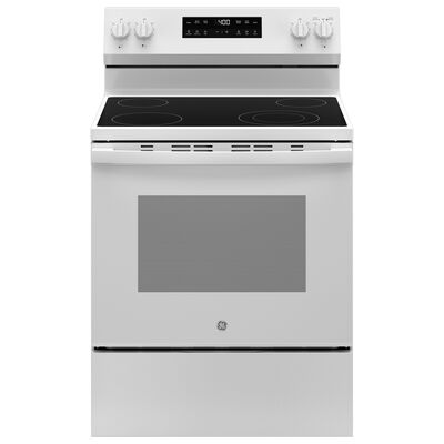 GE 400 Series 30 in. 5.3 cu. ft. Smart Oven Freestanding Electric Range with 4 Radiant Burners - White | GRF400PVWW