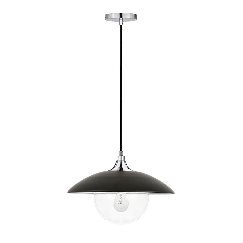 Hudson & Canal Alvia Pendant Matte Black Metal and Clear Glass With Nickel Accents | P.C. Richard & Son