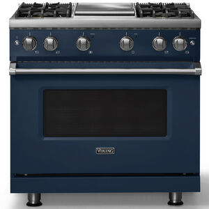 Viking 5 Series 36 in. 5.1 cu. ft. Standard Convection Gas Range with 4 Sealed Burners & Griddle - Slate Blue, , hires