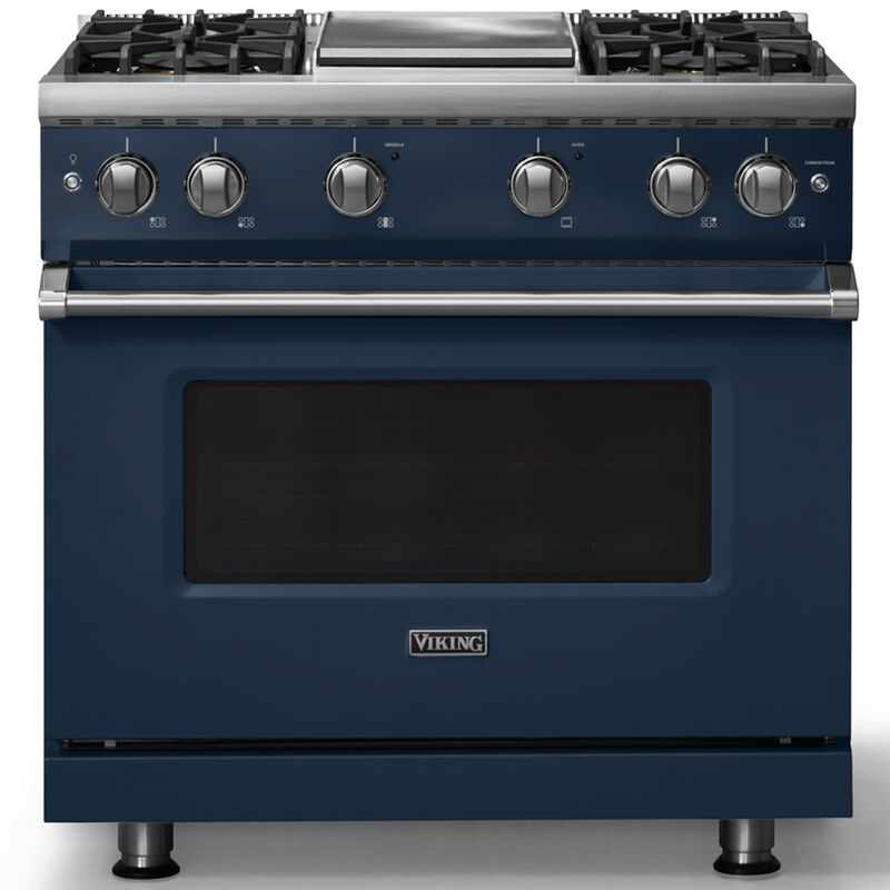 Viking 5 Series 36 in. 5.1 cu. ft. Standard Convection Gas Range with 4 Sealed Burners & Griddle - Slate Blue, , hires