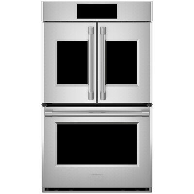 Monogram Statement Series 30" 10.0 Cu. Ft. Electric Smart Double French Door Wall Oven with True European Convection & Self Clean - Stainless Steel | ZTDX1FPSNSS