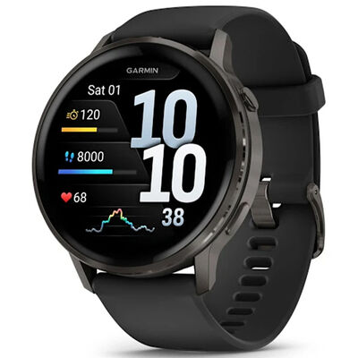 Garmin Venu 4 45 mm Smart Watch - Slate with Black Silicone Band | 010-03014-00